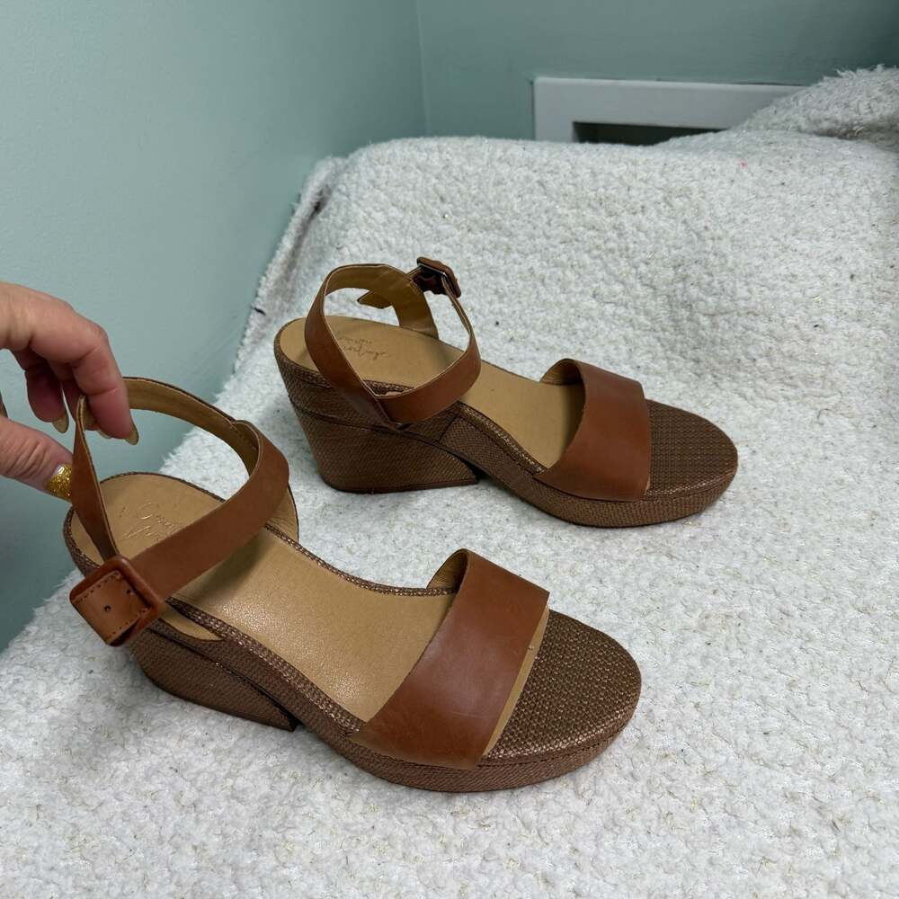 Crown Vintage Elese Leather Ankle Strap Wedge Sandals Size 9.5 M Summer Beach - Picture 9 of 9